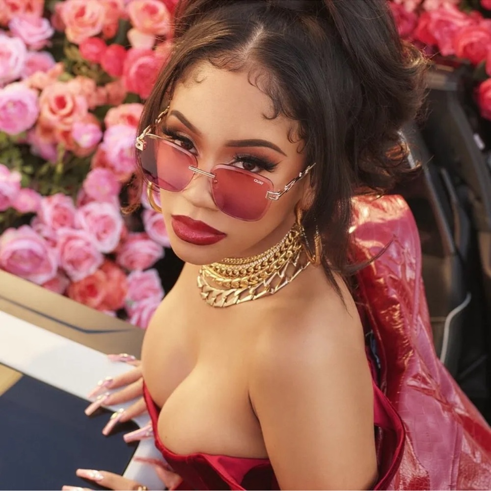 Quay Australia X Saweetie NO Cap Sunglasses Gold/coral Pink ID:49788